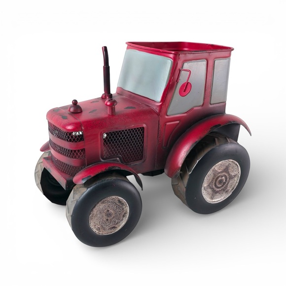 Other - Vintage-Style Red Metal Tractor Decorative Planter & Desk Caddy - 10" Long